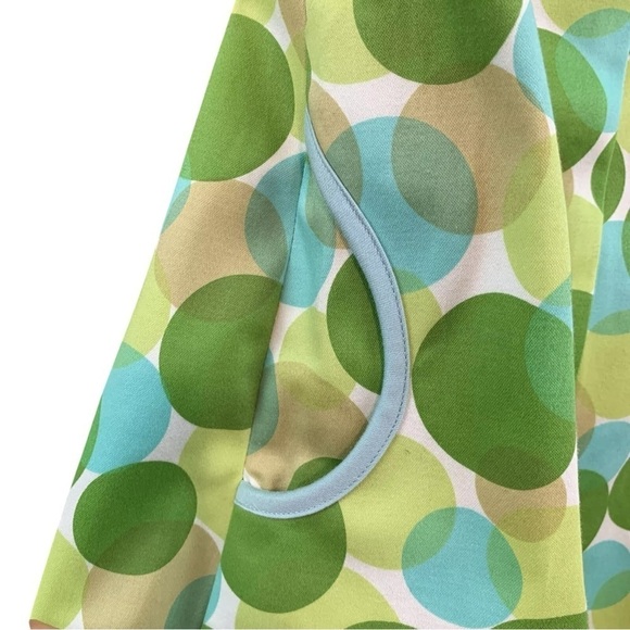 Robin Jordan Polka Dot Circle Print Cotton Sleeveless Dress Blue Green Size 4 - Picture 4 of 8